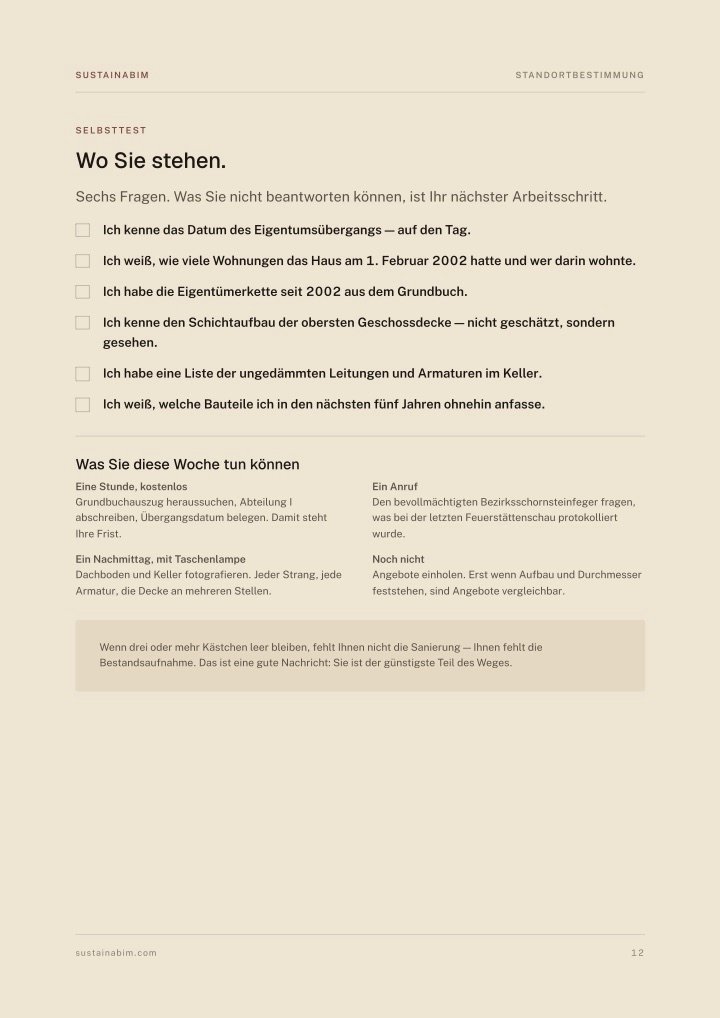 Seite 12 des Leitfadens: Selbsttest mit sechs Fragen zum Ankreuzen